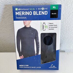 NEW Paradox Men's 1/4 Zip Merino Wool Blend Base Layer Top NWT XL Black